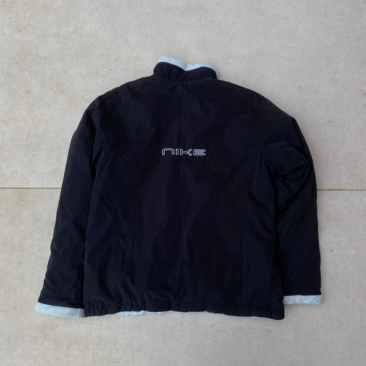 00s Nike Reversible Fleece Puffer Jacket Black Blue Large