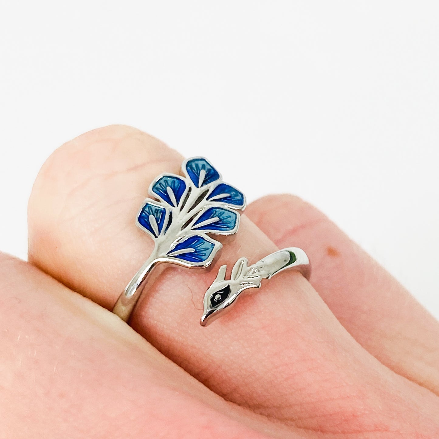Vintage Adjustable Peacock Ring Silver
