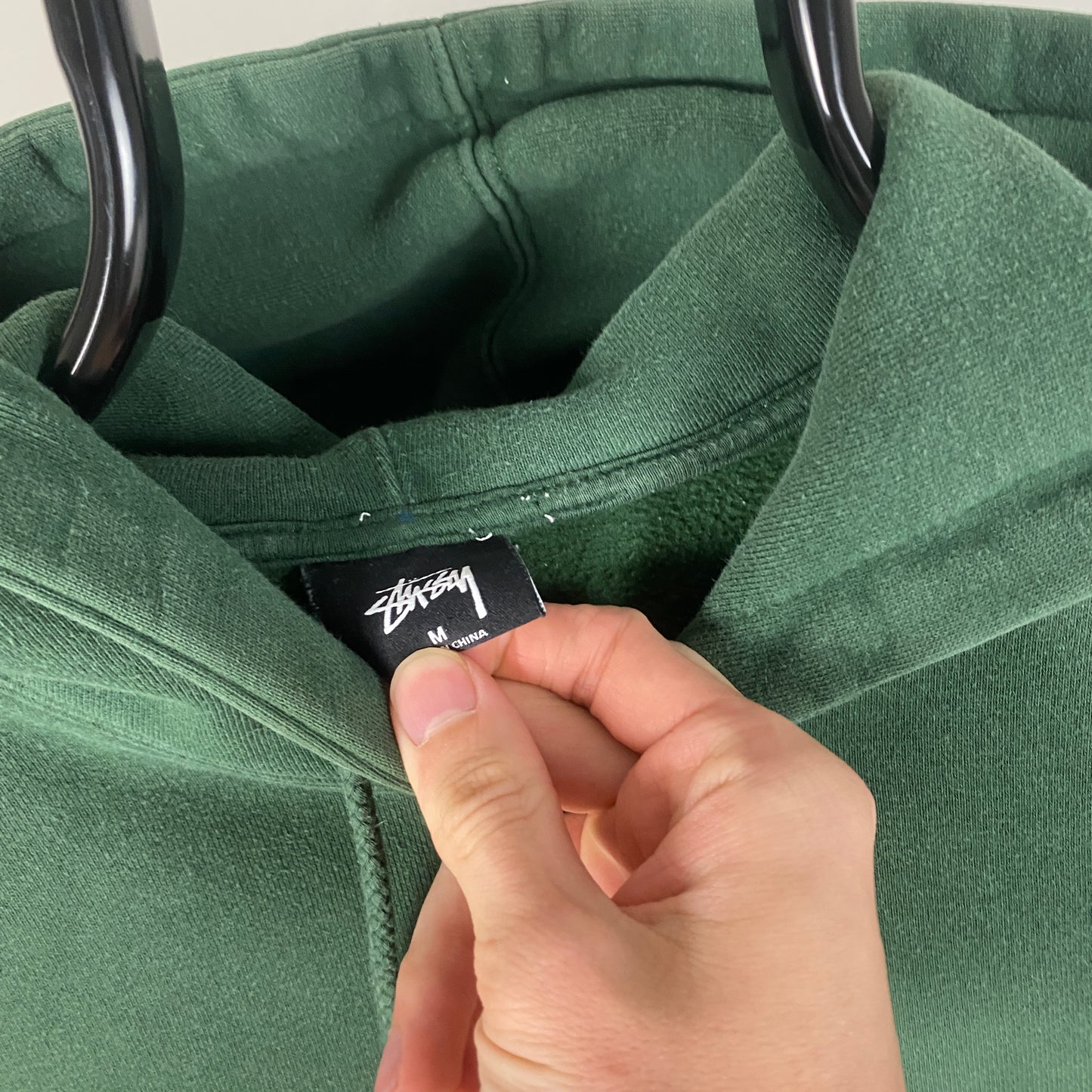 00s Stussy Chenille Logo Hoodie Green Medium