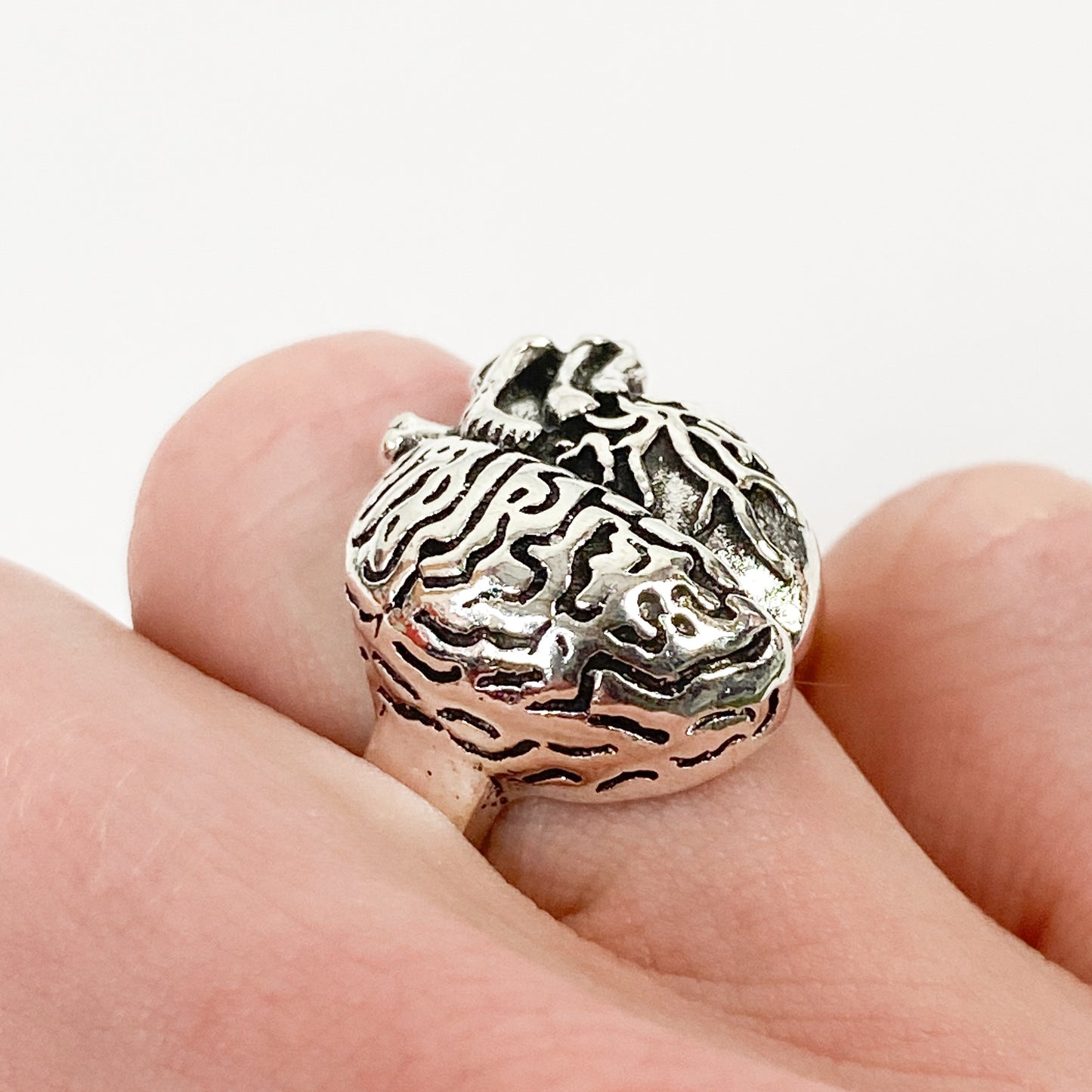 Retro Vintage Brain Ring Silver
