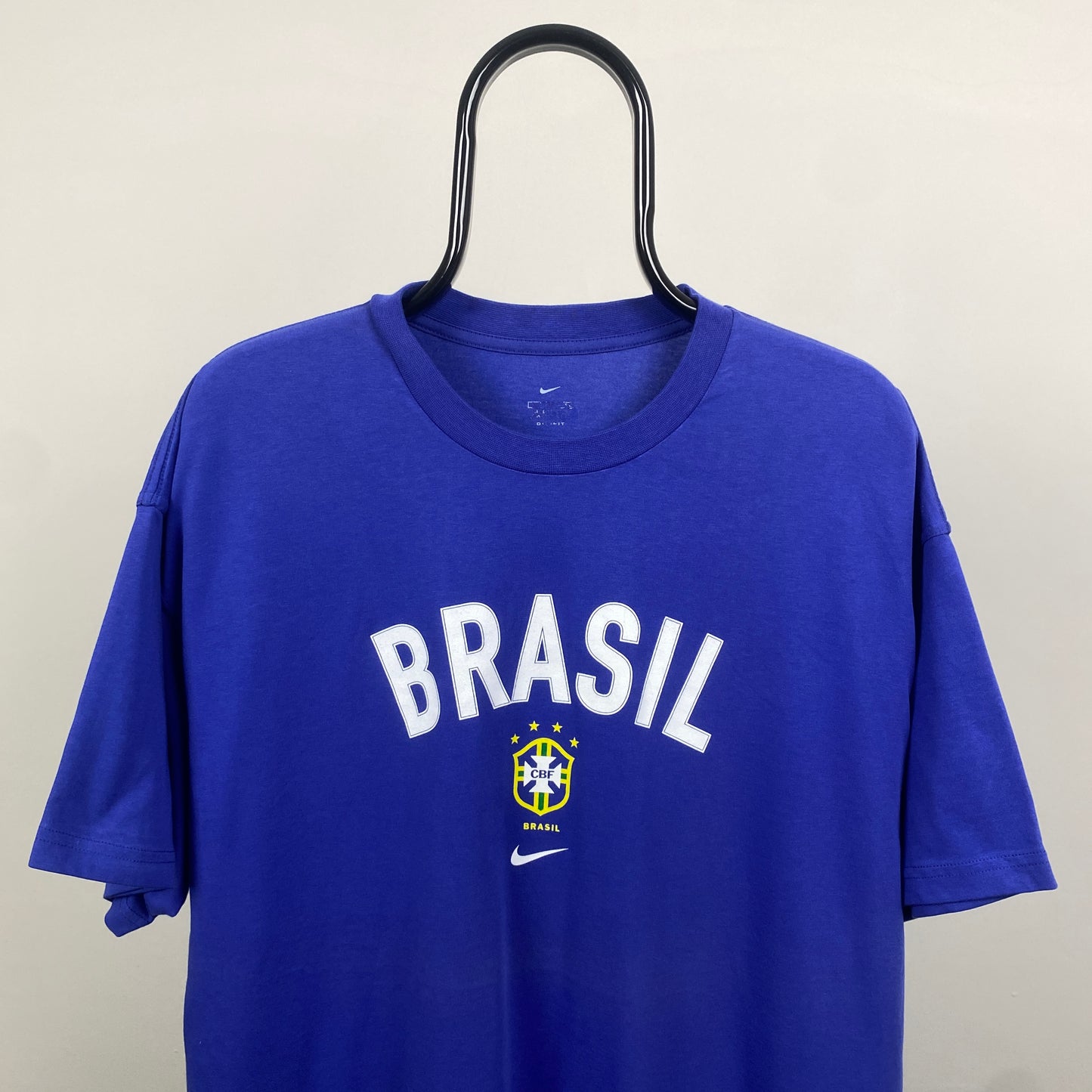 90s Nike Brazil Carlos Football Shirt T-Shirt Blue XL