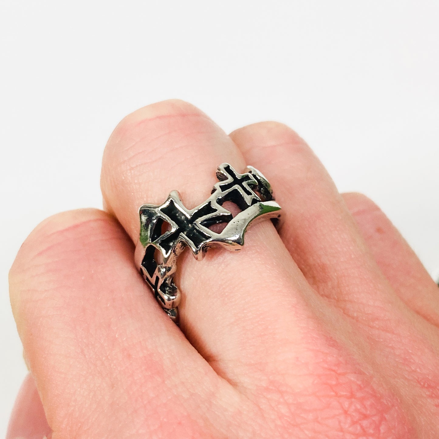 Vintage Adjustable Cross Band Ring Silver