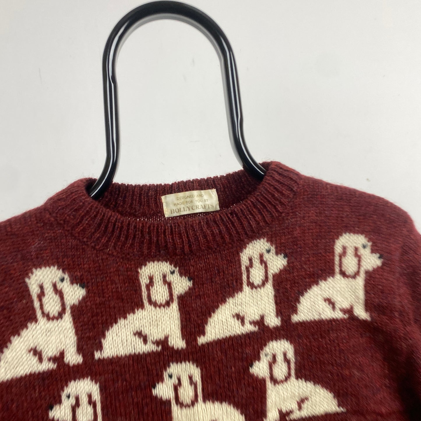 Retro 90s Dog Wool Knit Sweatshirt Red XS