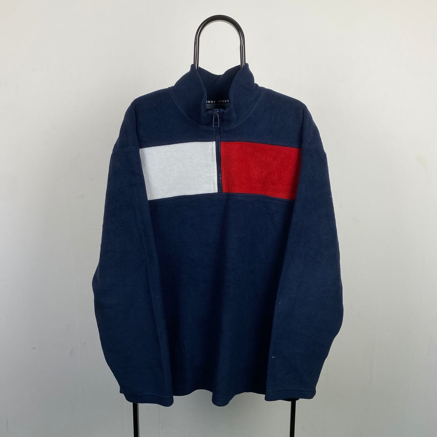Retro Tommy Hilfiger 1/4 Zip Fleece Sweatshirt Blue XL