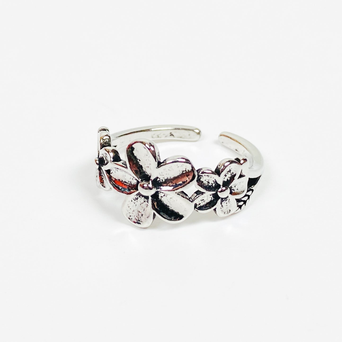 Retro Adjustable Flower Ring Silver