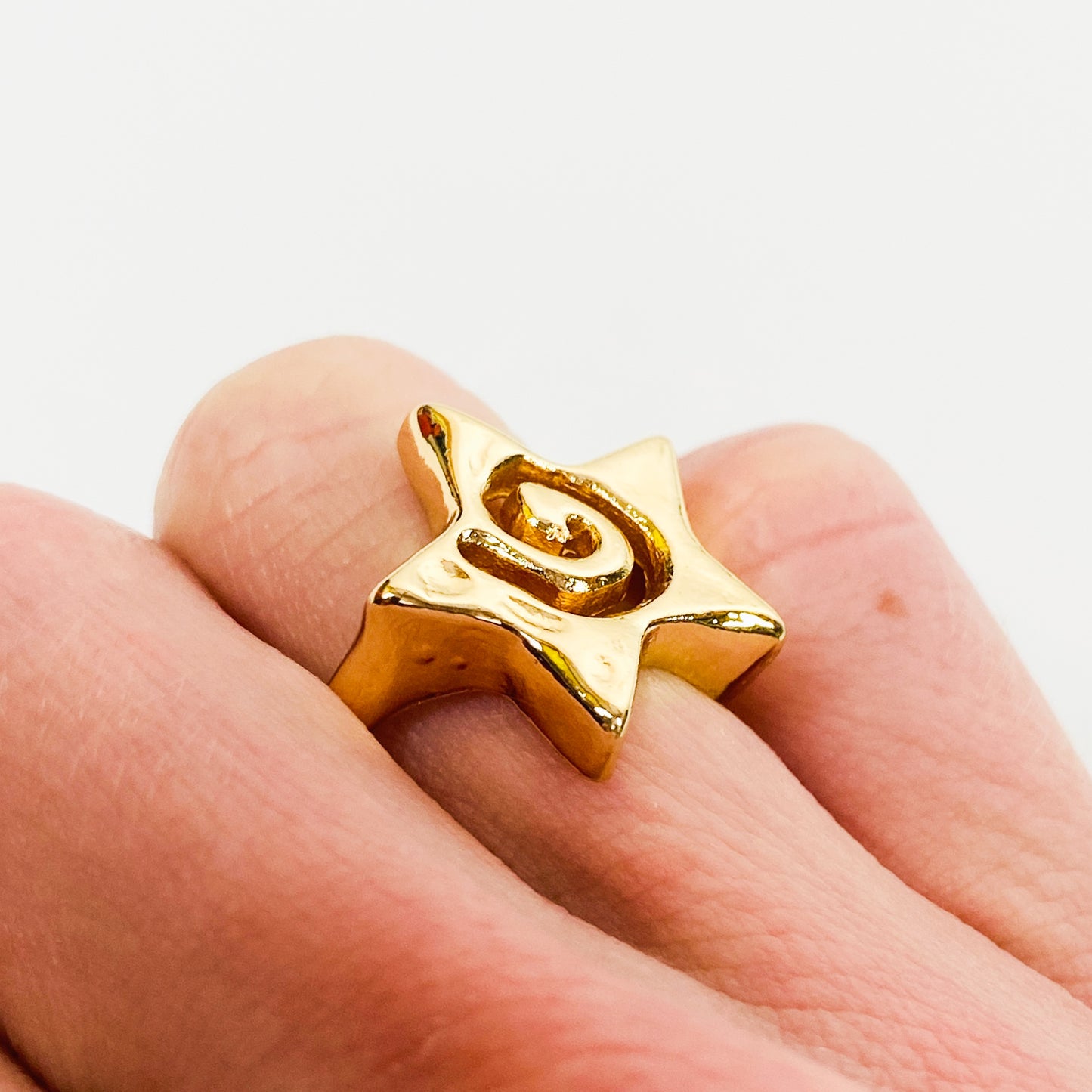 Retro Adjustable Star Swirl Ring Gold