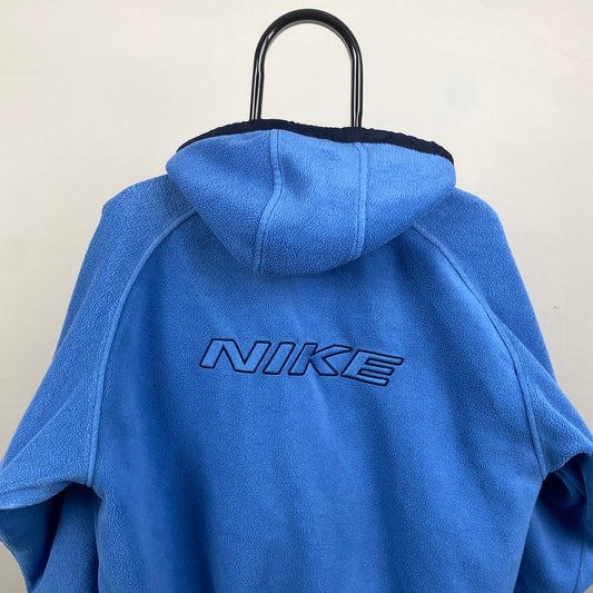 90s Nike Reversible Fleece Coat Jacket Blue Medium