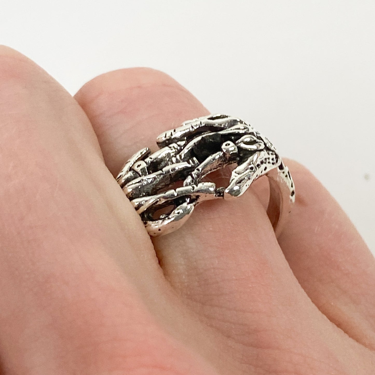 Vintage Retro Adjustable Hands Ring Silver