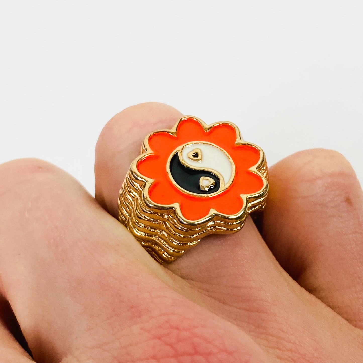 Retro Vintage Flower Ring Gold Orange