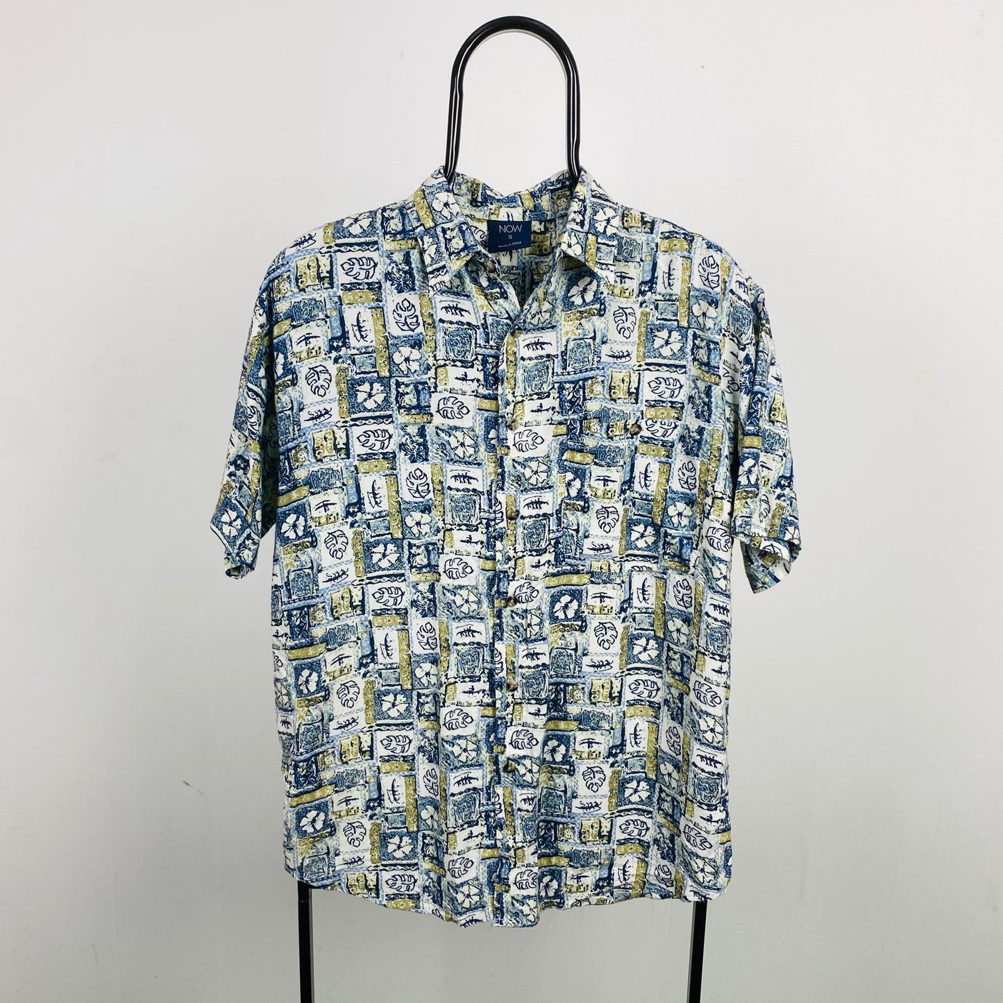 Retro Button Up Shirt T-Shirt Blue Small