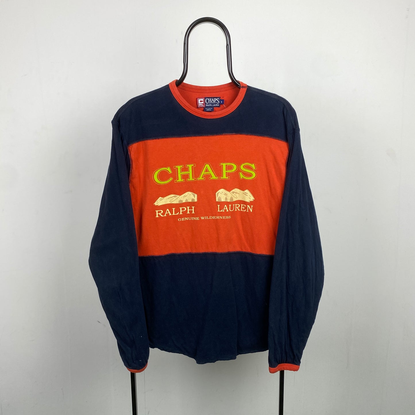 Retro Chaps Ralph Lauren Reversible Sweatshirt Orange Blue Small