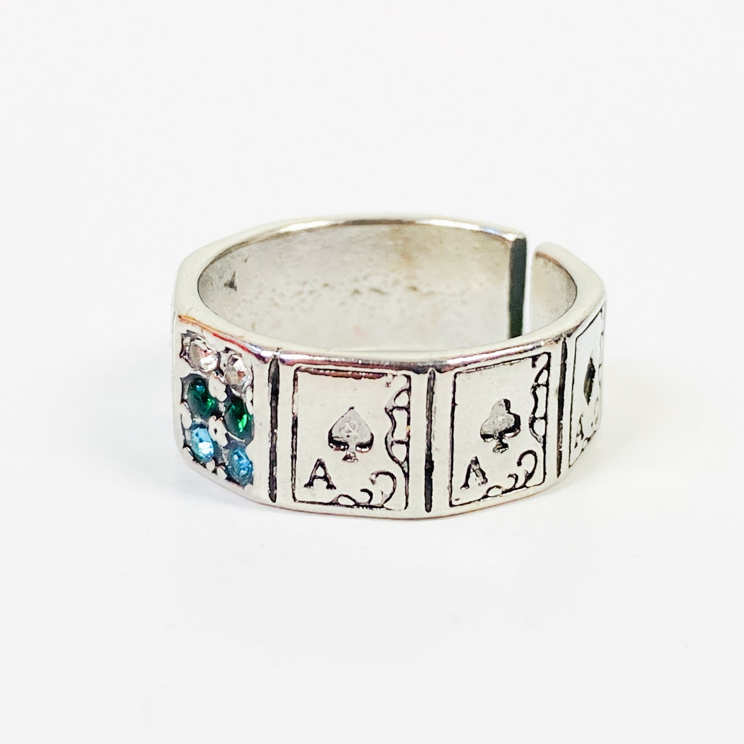 Vintage Retro Adjustable Card Ring Silver
