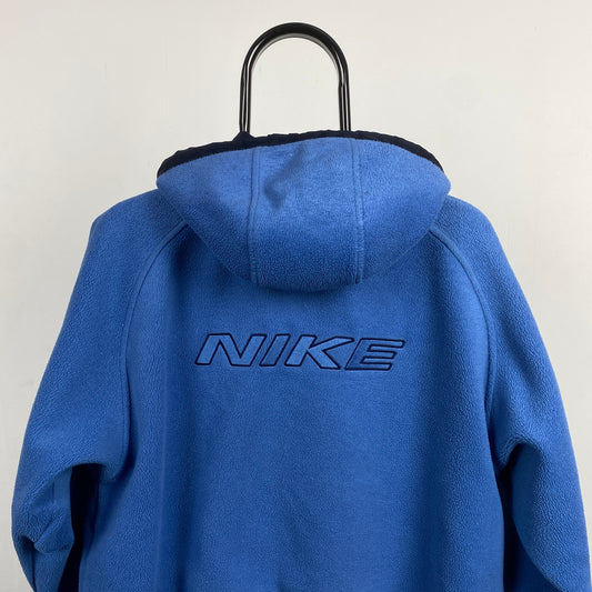 90s Nike Reversible Fleece Coat Jacket Blue Small
