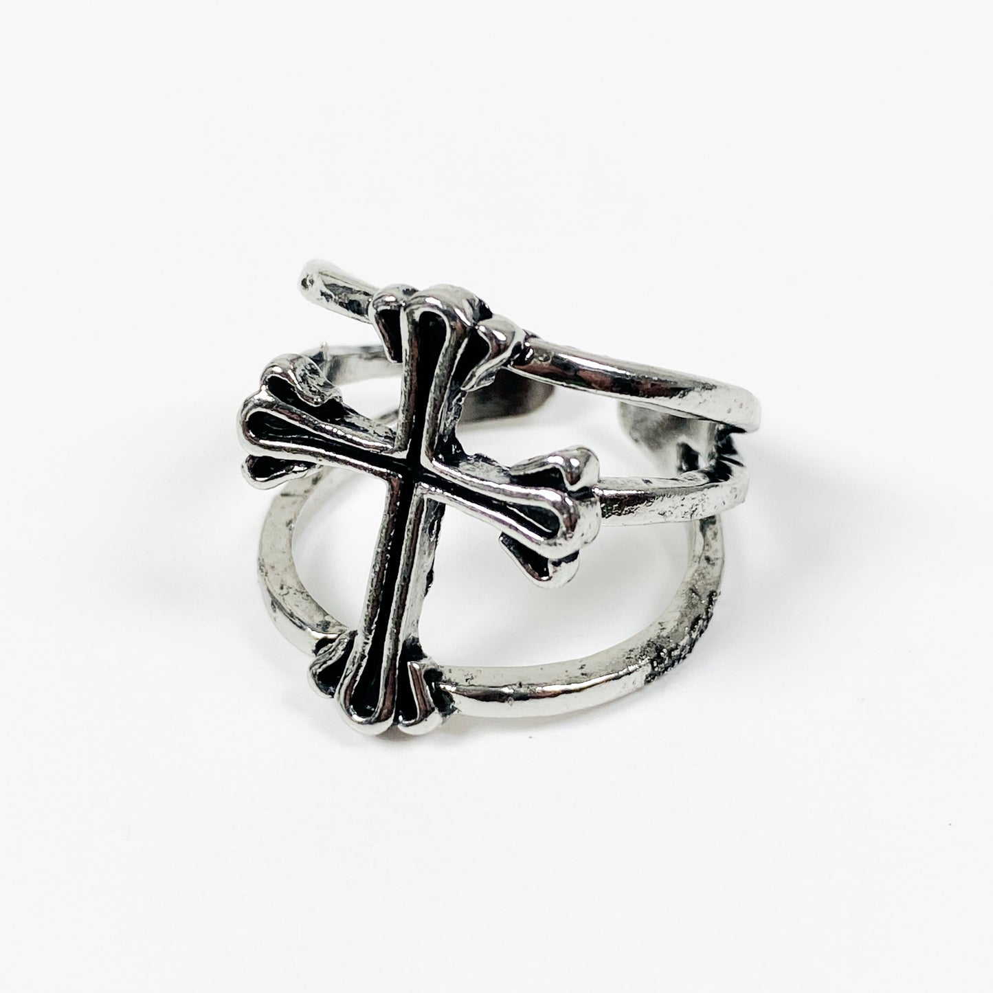 Retro Adjustable Antique Cross Ring Silver