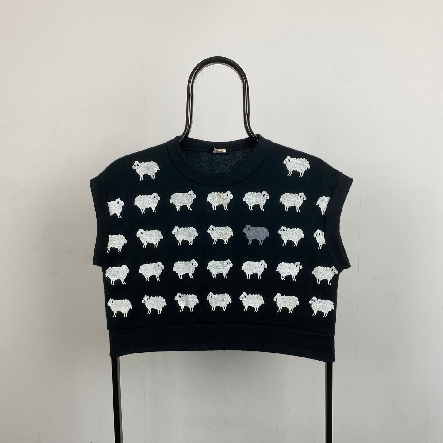 Retro Sheep Knit Sweater Vest Sweatshirt Black XS