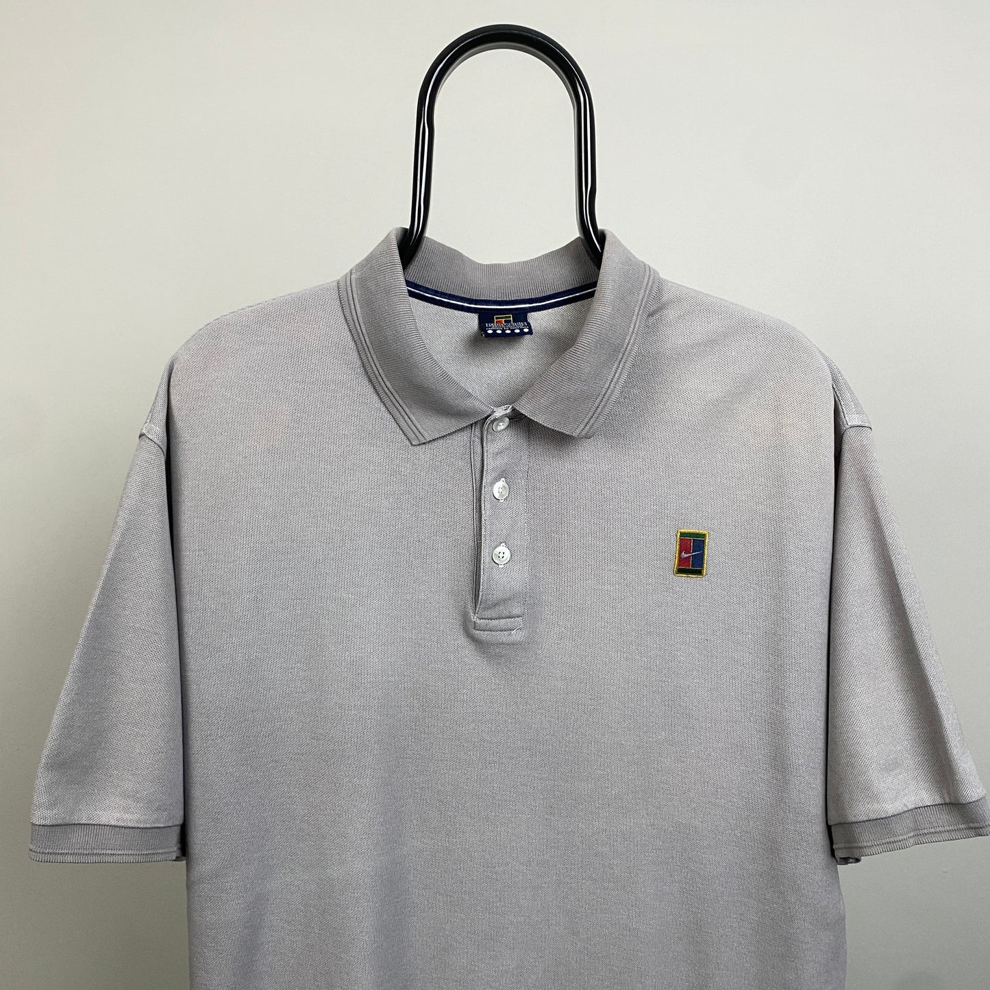 00s Nike Challenge Court Polo Shirt T-Shirt Grey Large