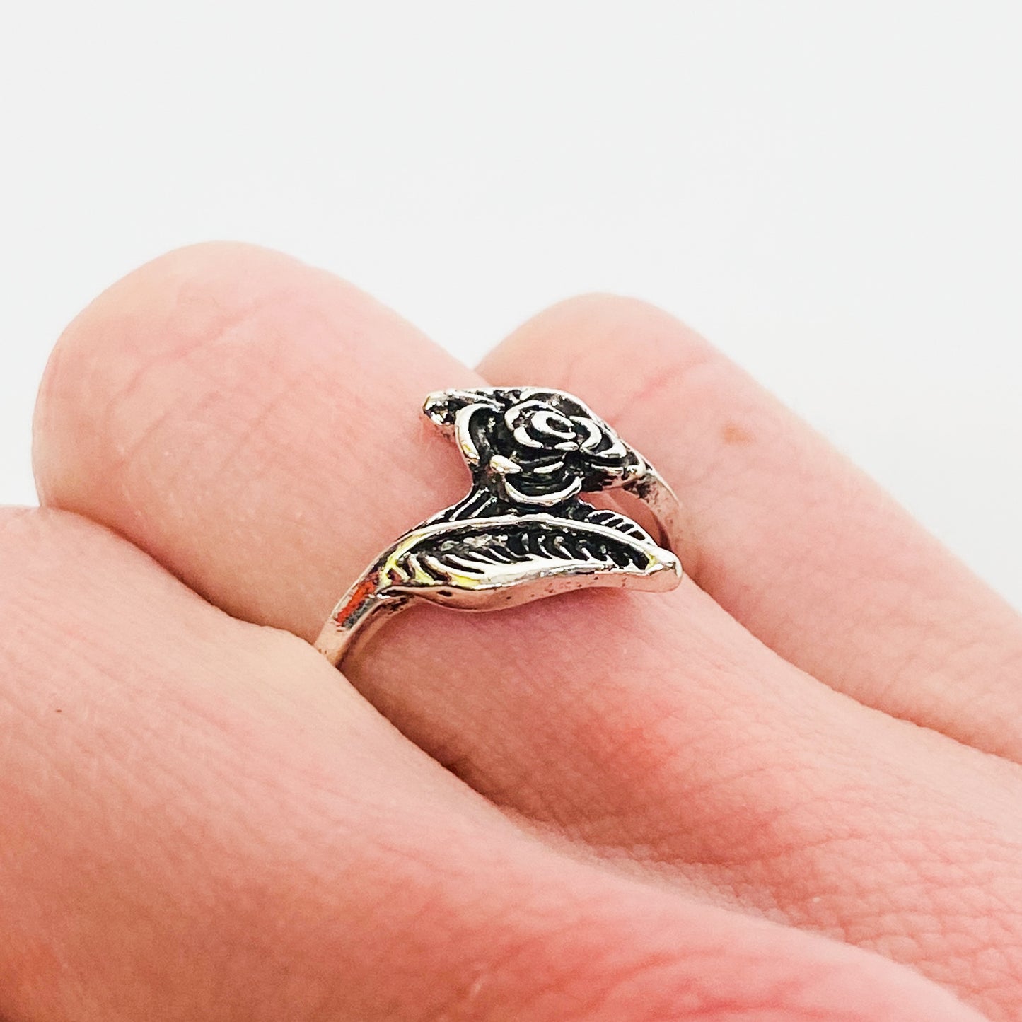 Antique Rose Adjustable Ring Silver