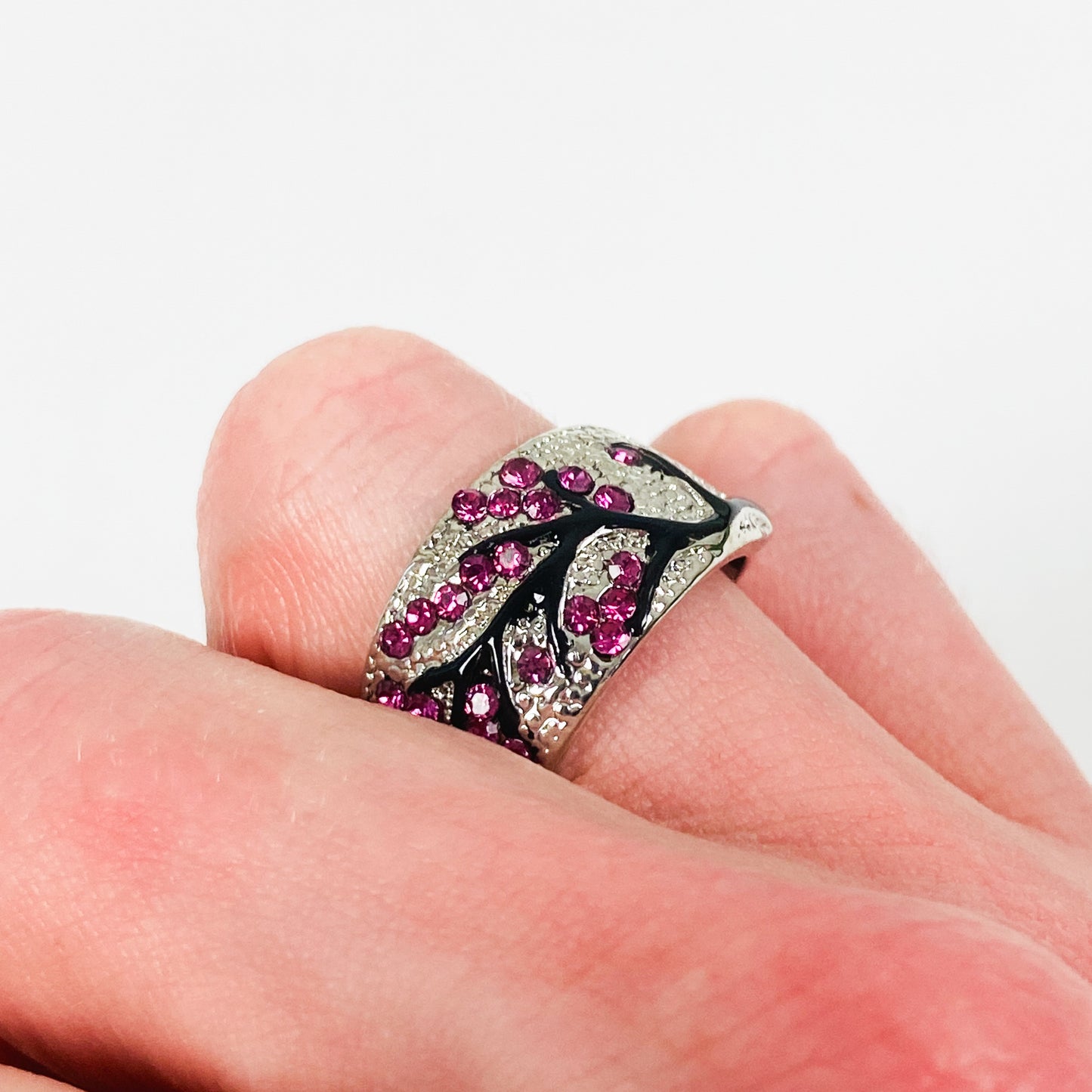 Retro Gemstone Tree Ring Silver