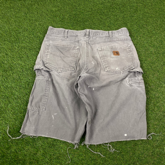 Retro Carhartt Carpenter Shorts Grey Large