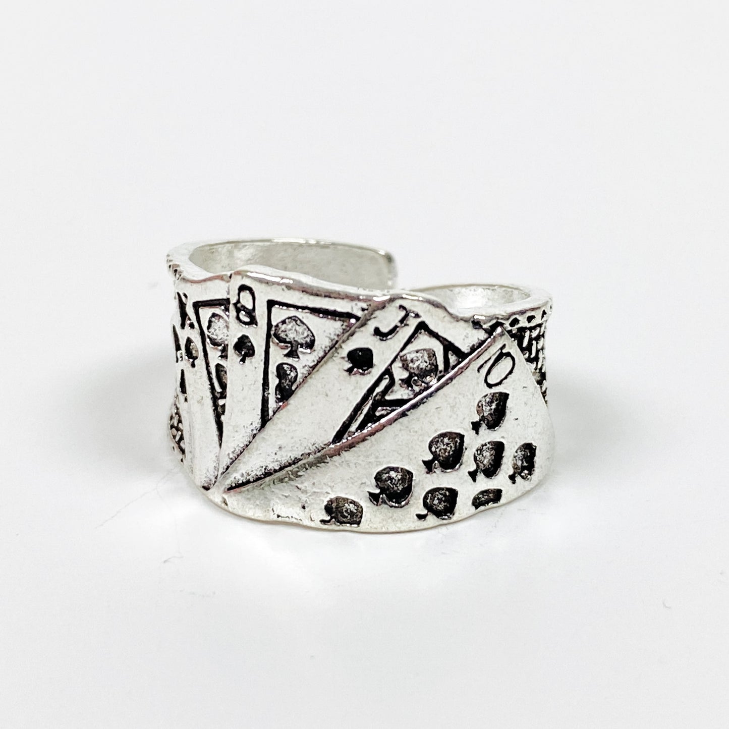 Vintage Retro Adjustable Playing Card Ring Silver