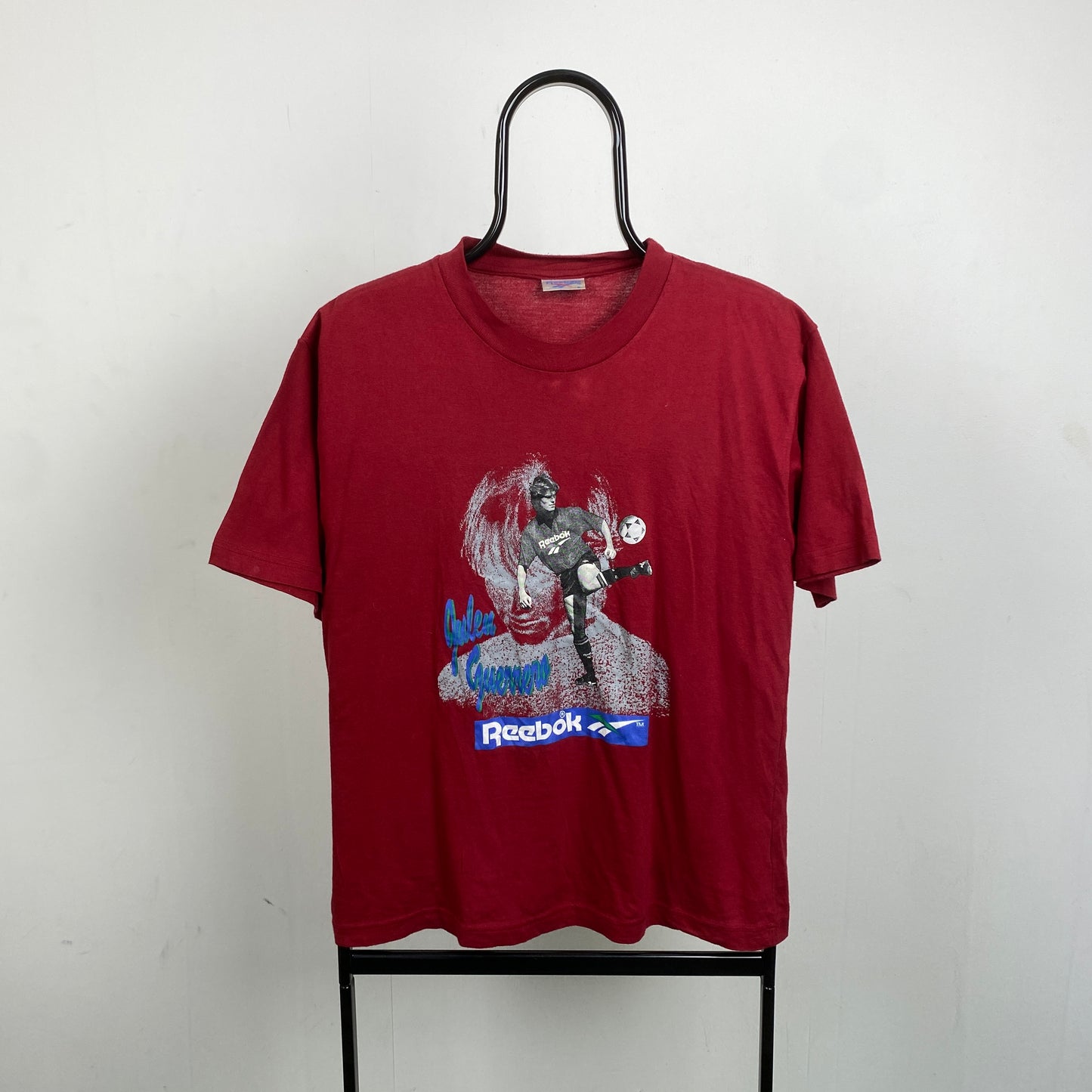Retro Reebok Julen Guerrero Football T-Shirt Red Small