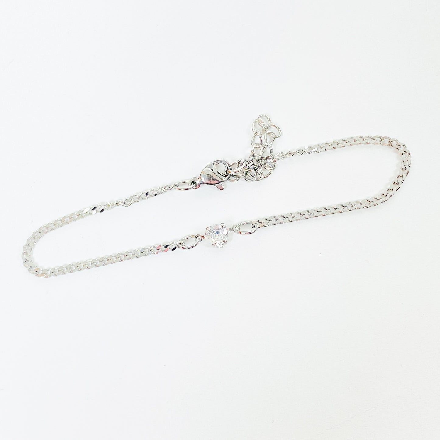 Retro Heart Gem Bracelet Necklace Chain Silver
