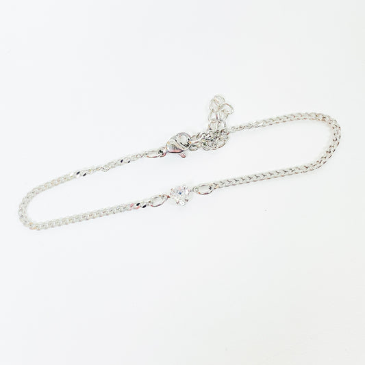 Retro Heart Gem Bracelet Necklace Chain Silver