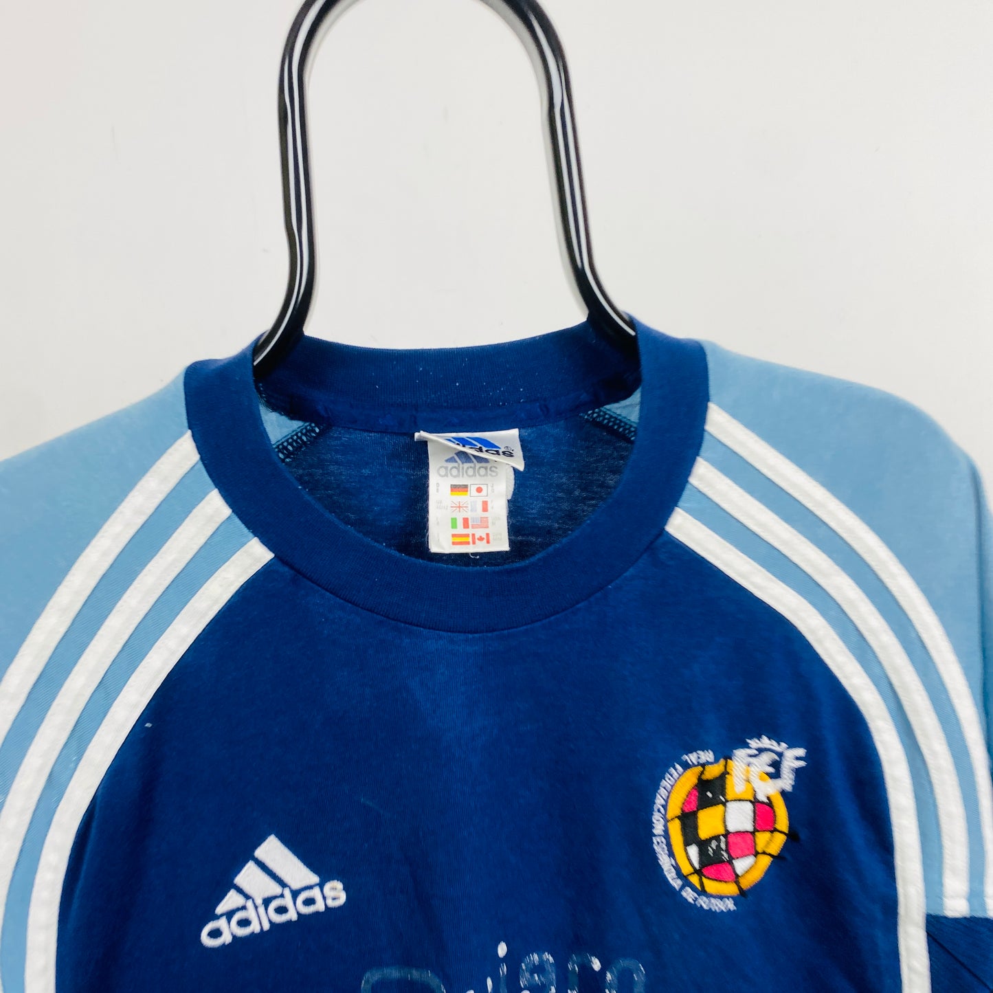 90s Adidas Spain Football Shirt T-Shirt Blue Medium