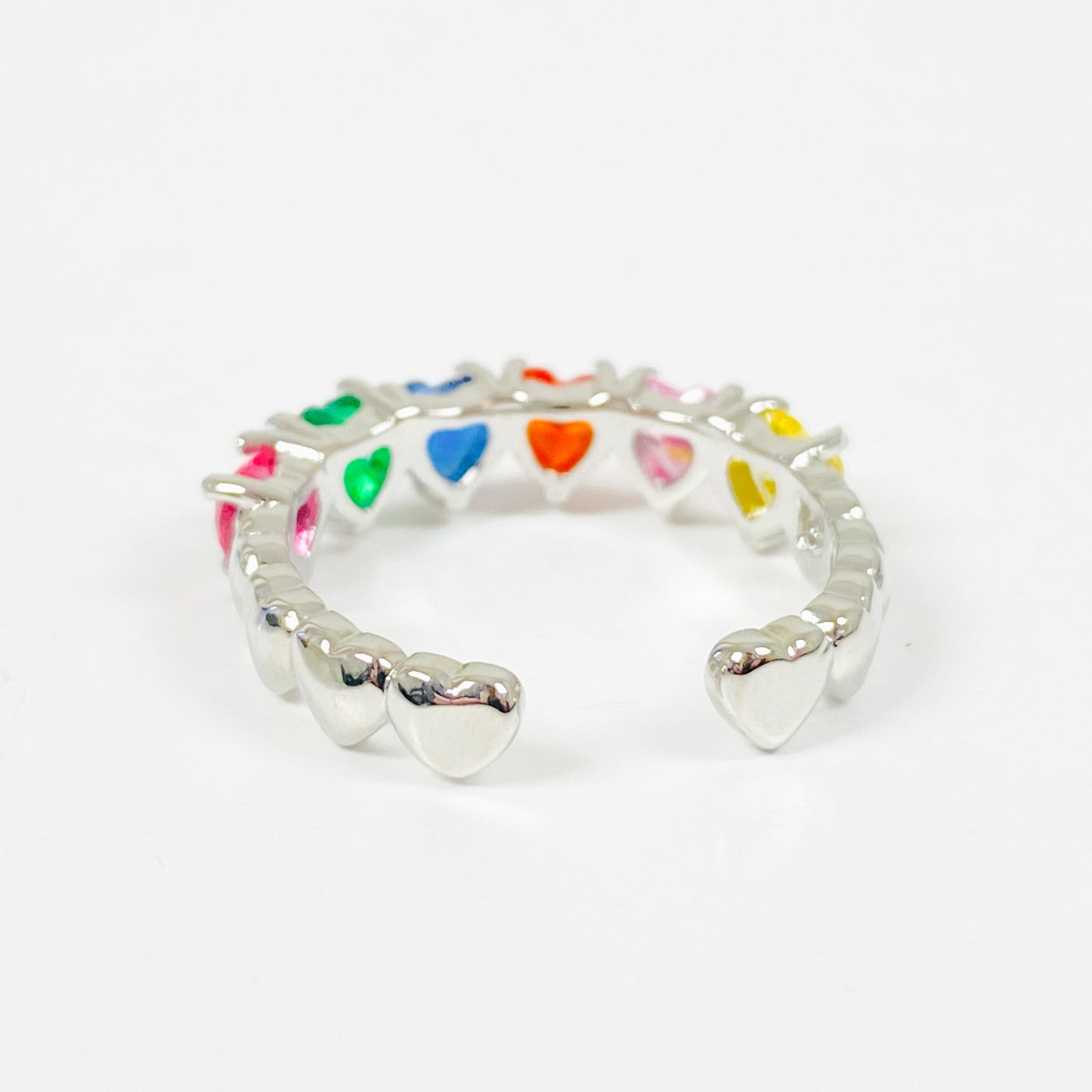 Adjustable Heart Gemstone Ring Silver