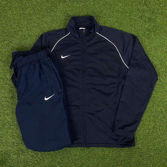 00s Nike Piping Windbreaker Jacket + Joggers Set Blue Small