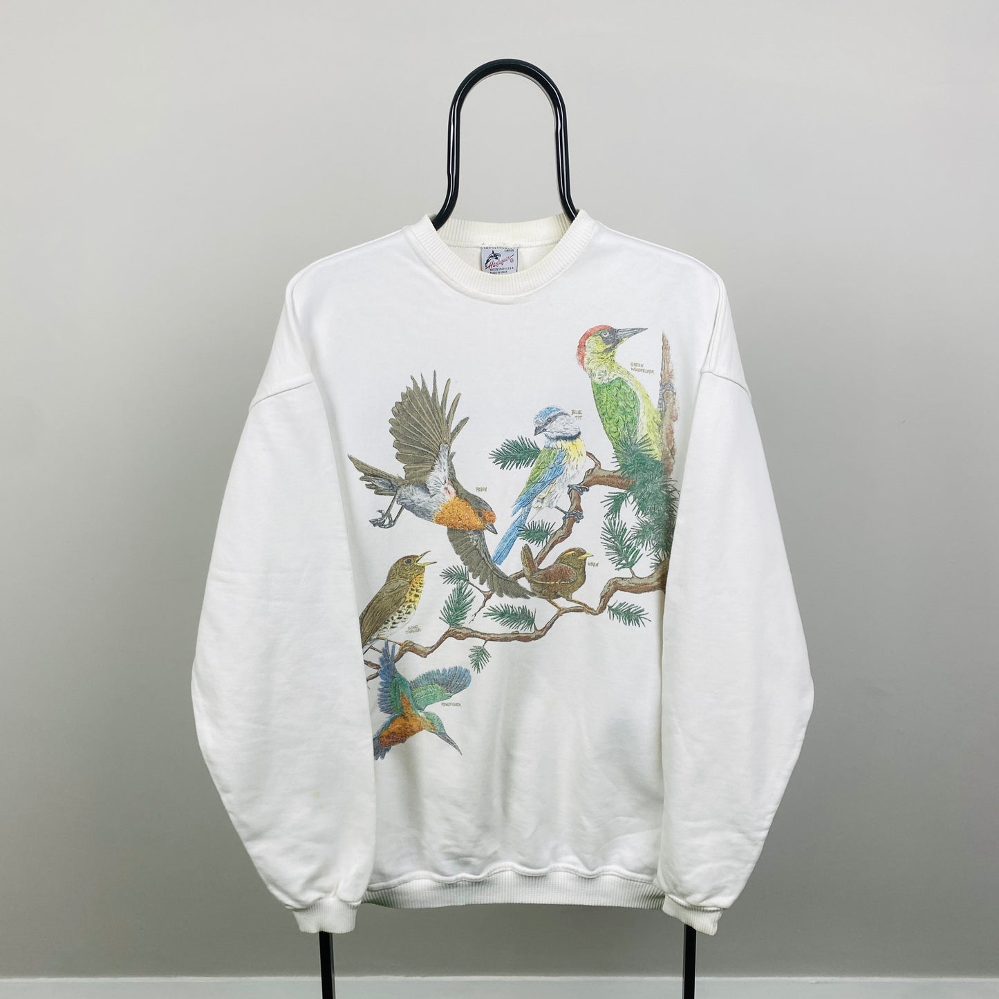 90s Birds Sweatshirt White Large