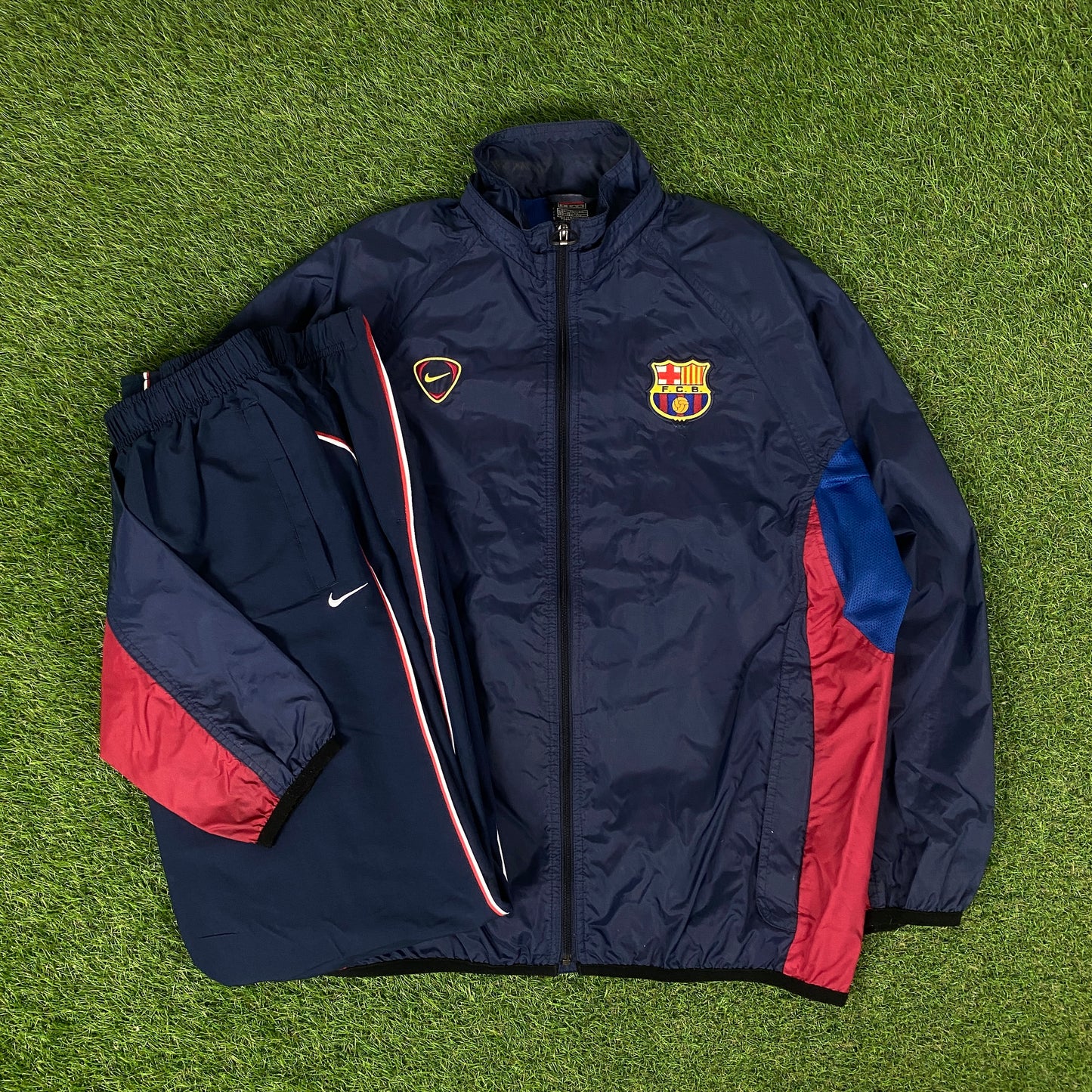 90s Nike Barcelona Windbreaker Jacket + Joggers Set Blue Small