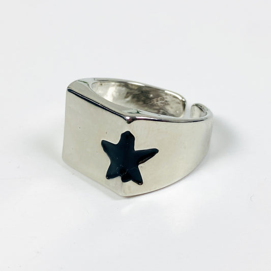 Adjustable Chunky Star Ring Silver Black
