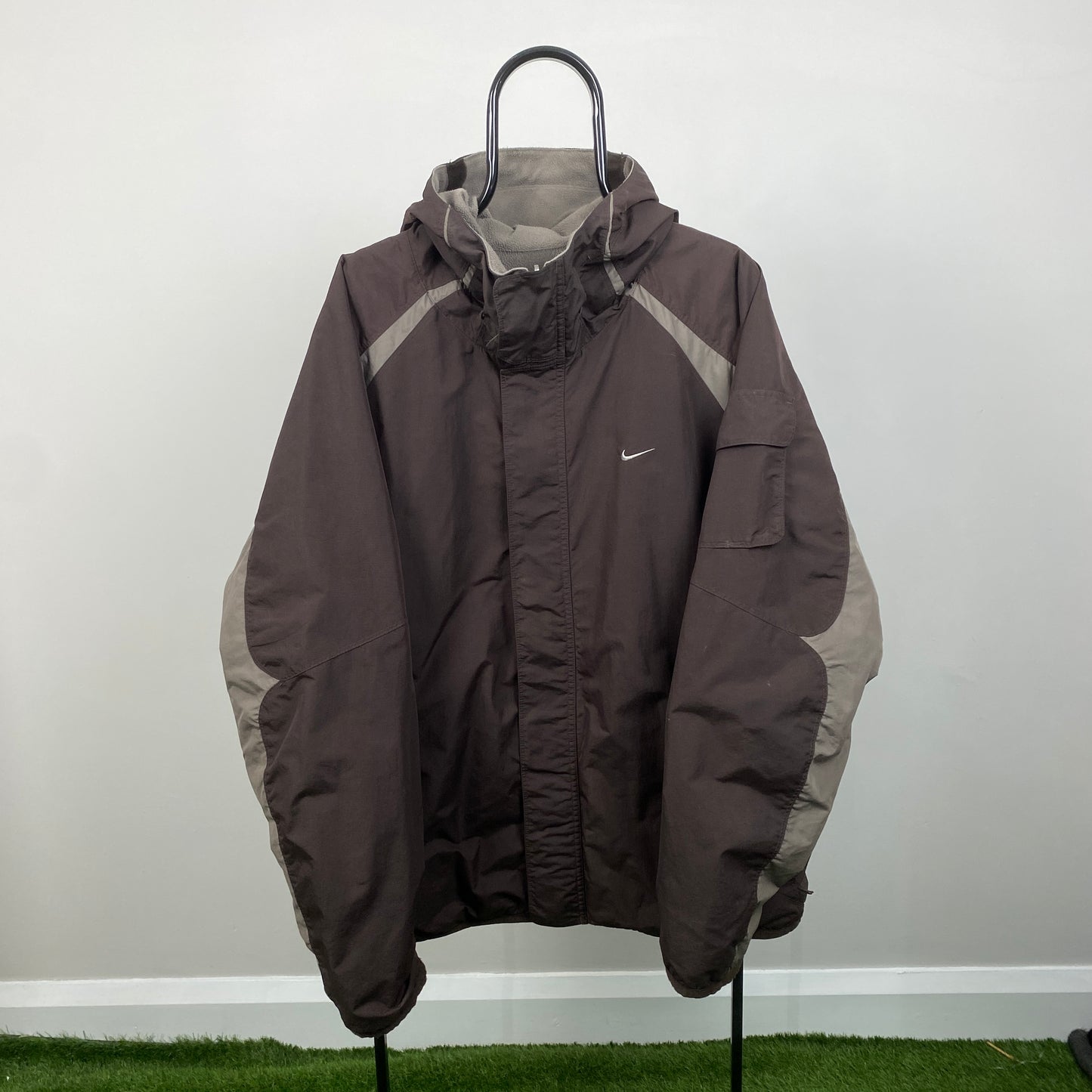 90s Nike Reversible Fleece Coat Jacket Brown XL