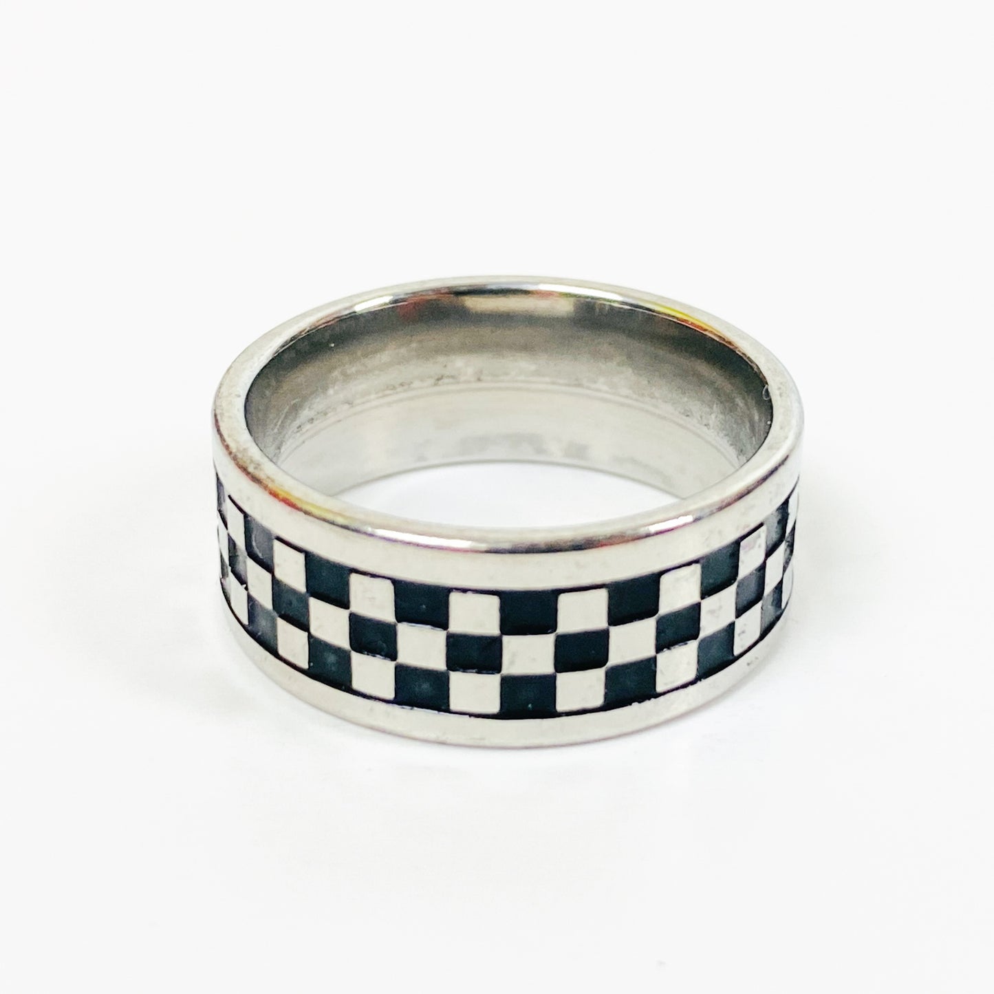 Retro Checkerboard Band Ring Silver