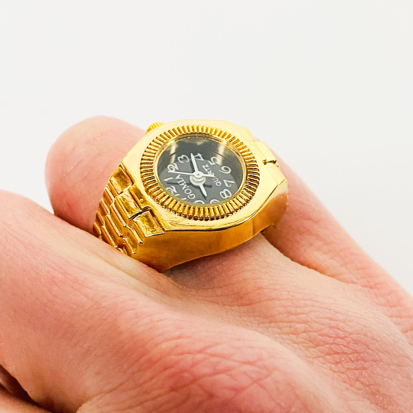 Retro Adjustable Watch Ring Gold Black