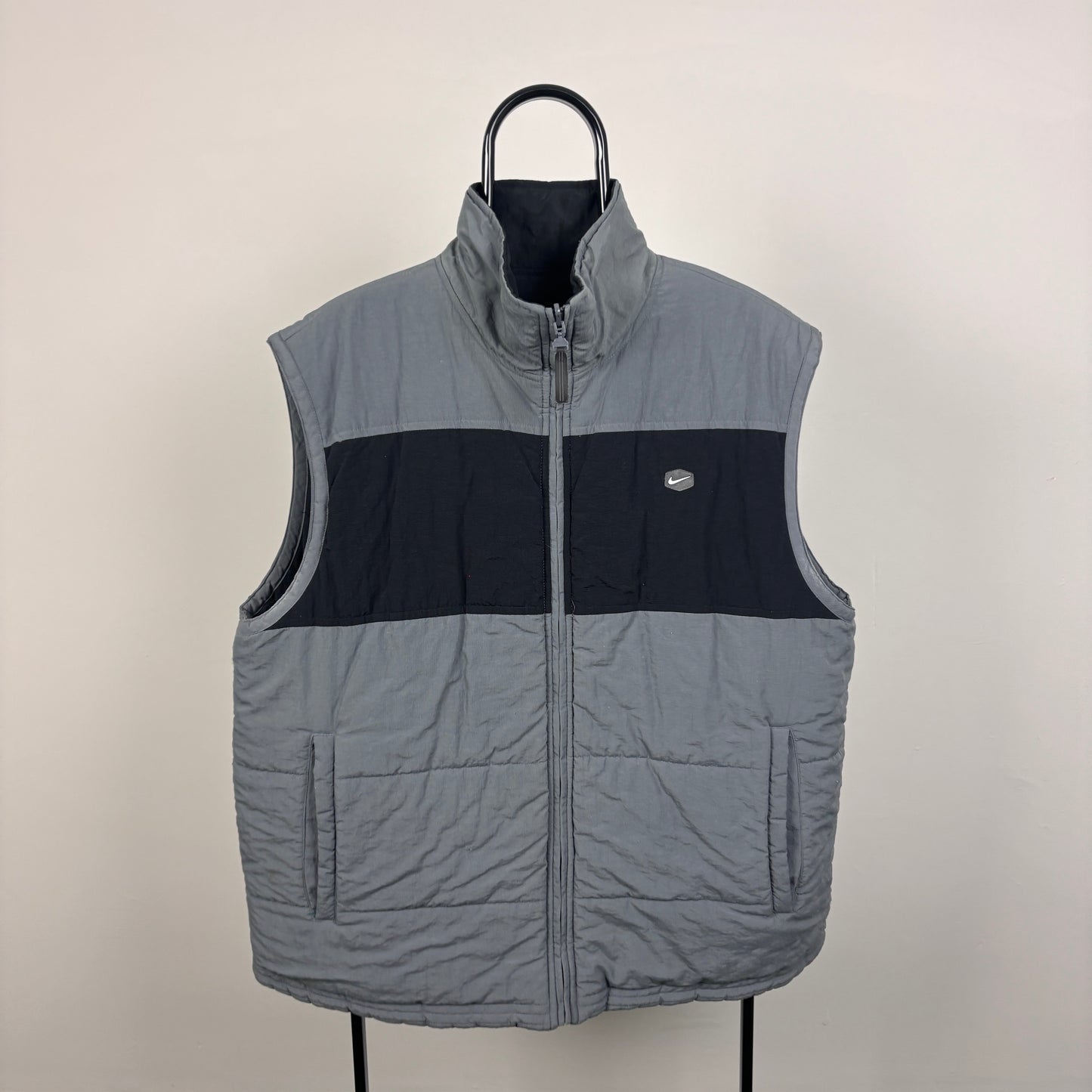00s Nike Hex Reversible Puffer Gilet Jacket Grey XL