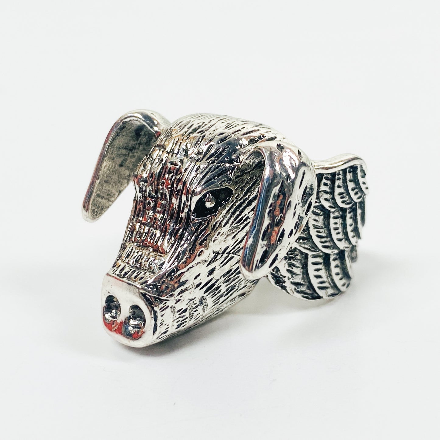 Retro Adjustable Boar Ring Silver