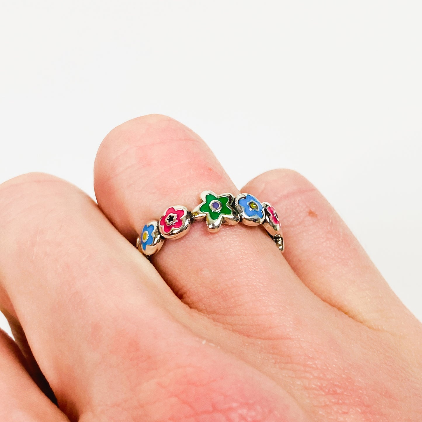 Retro Adjustable Flower Ring Silver