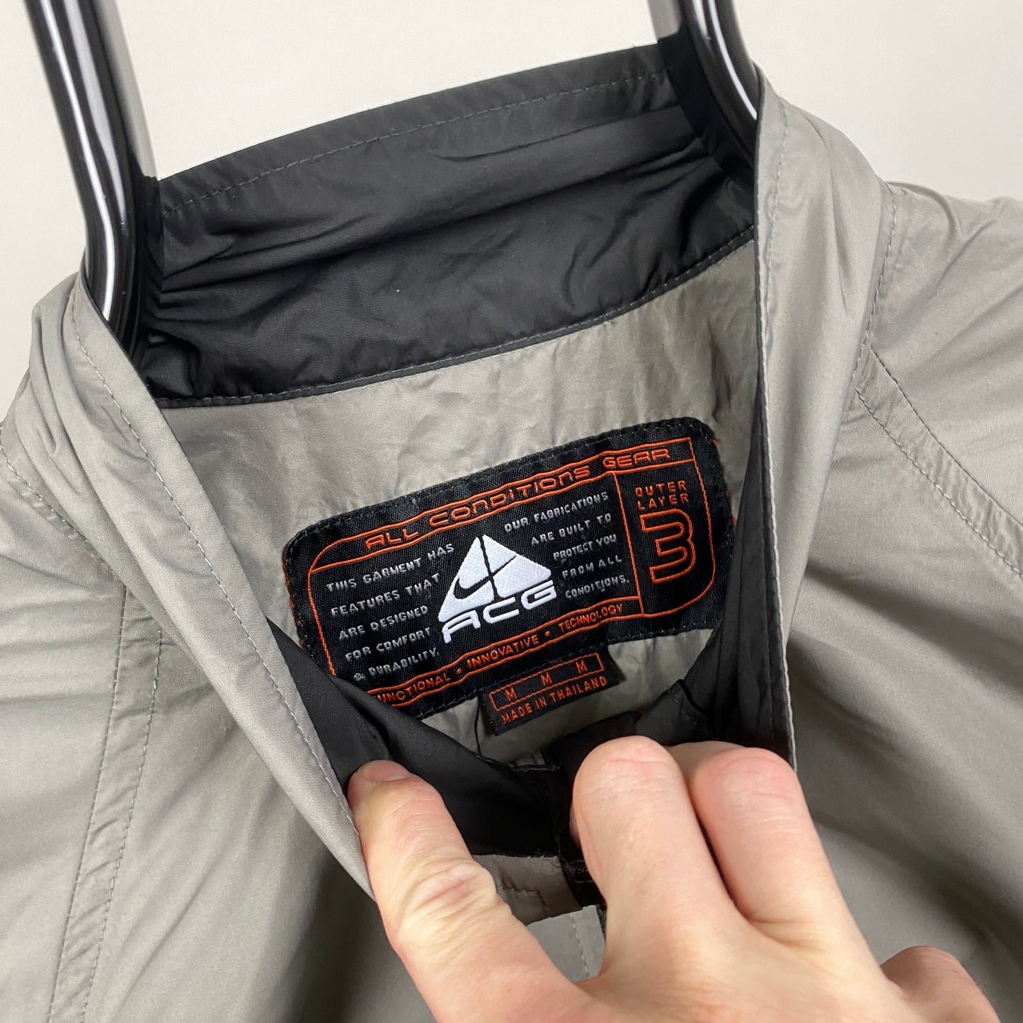 90s Nike ACG Packable Windbreaker Coat Jacket Grey Medium