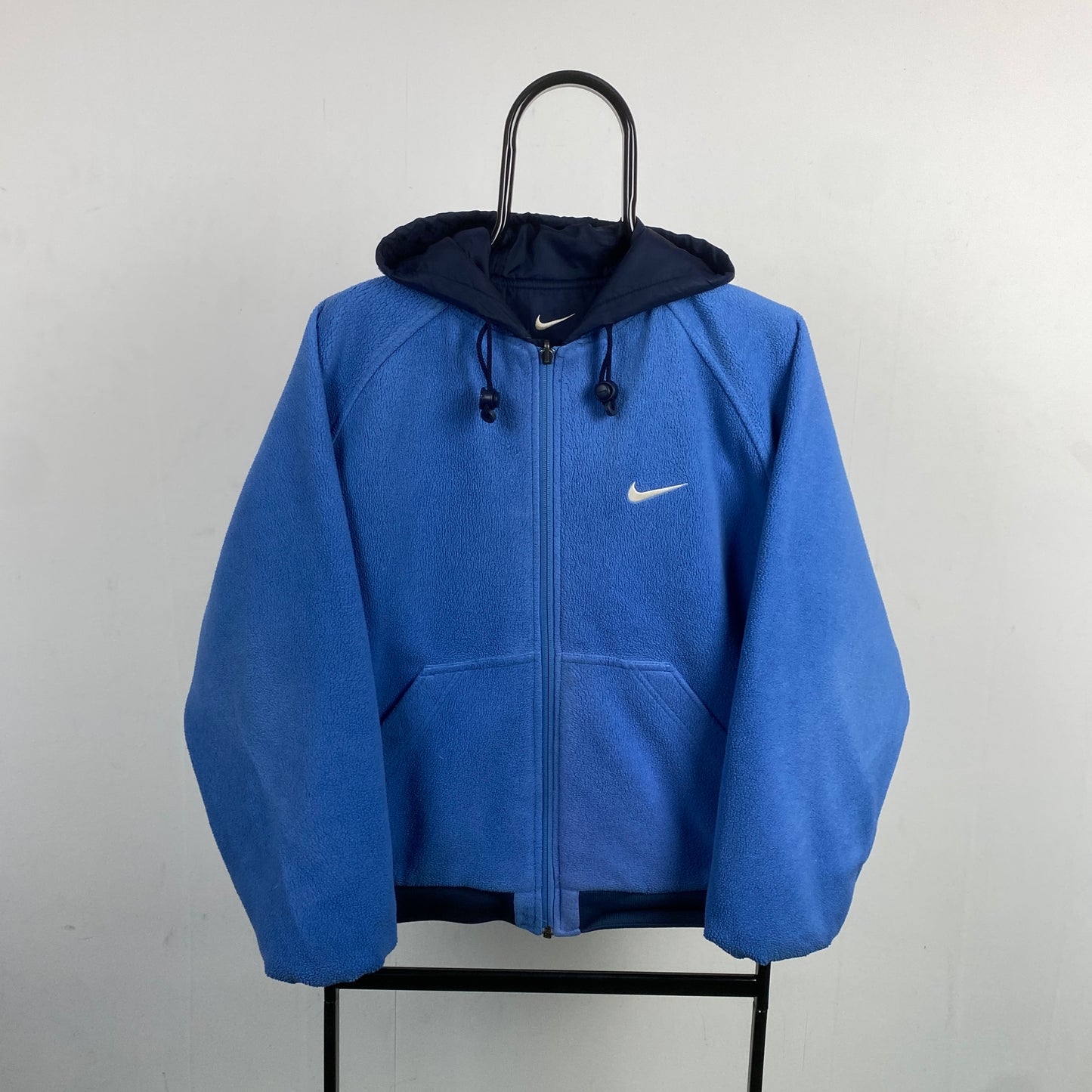 90s Nike Reversible Fleece Coat Jacket Blue Small