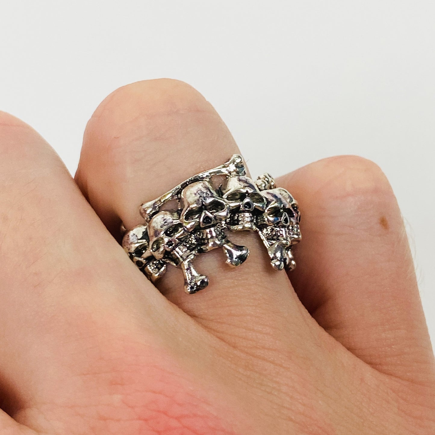 Vintage Retro Adjustable Skull Ring Silver