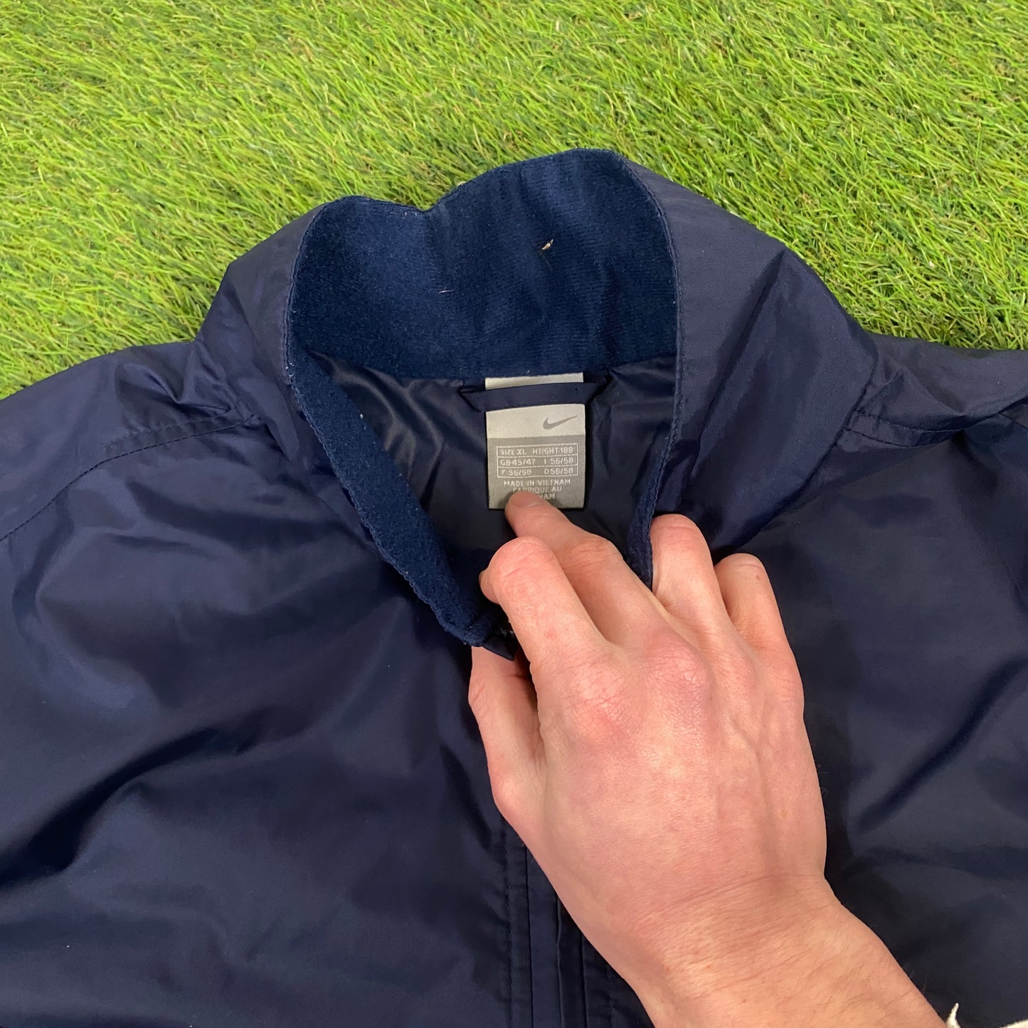 00s Nike Piping Windbreaker Tracksuit Set Jacket + Joggers Blue XL