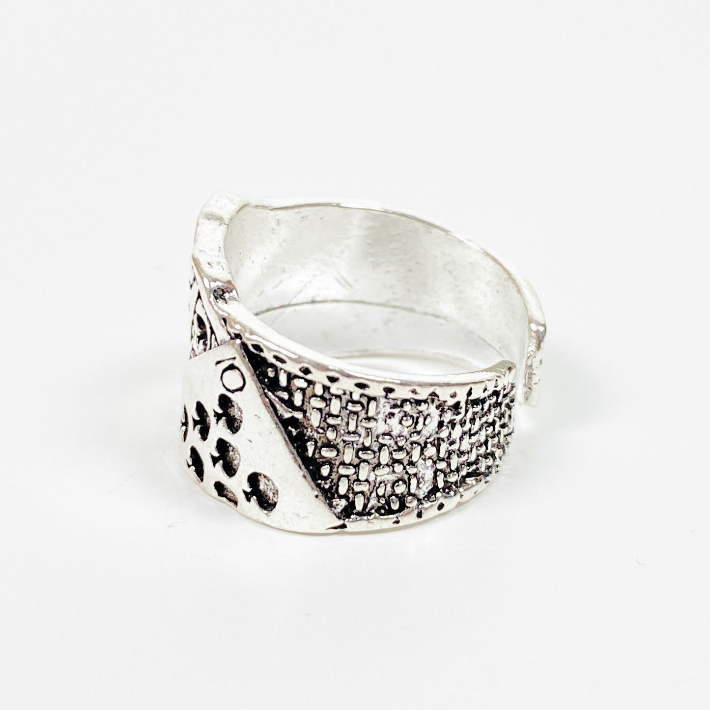 Vintage Retro Adjustable Playing Card Ring Silver