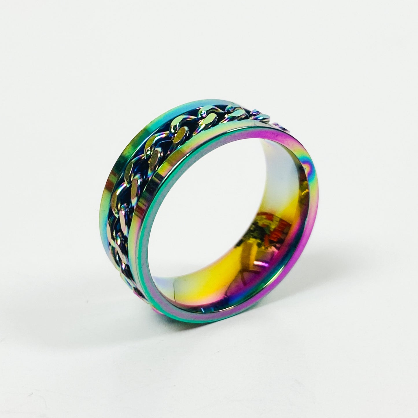 Retro Vintage Iridescent Chain Link Ring Silver