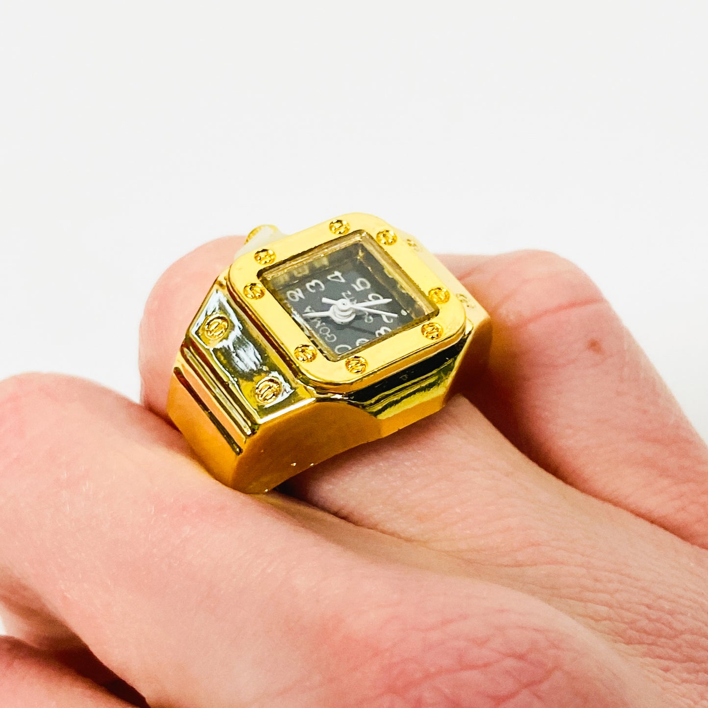 Retro Adjustable Watch Ring Gold Black