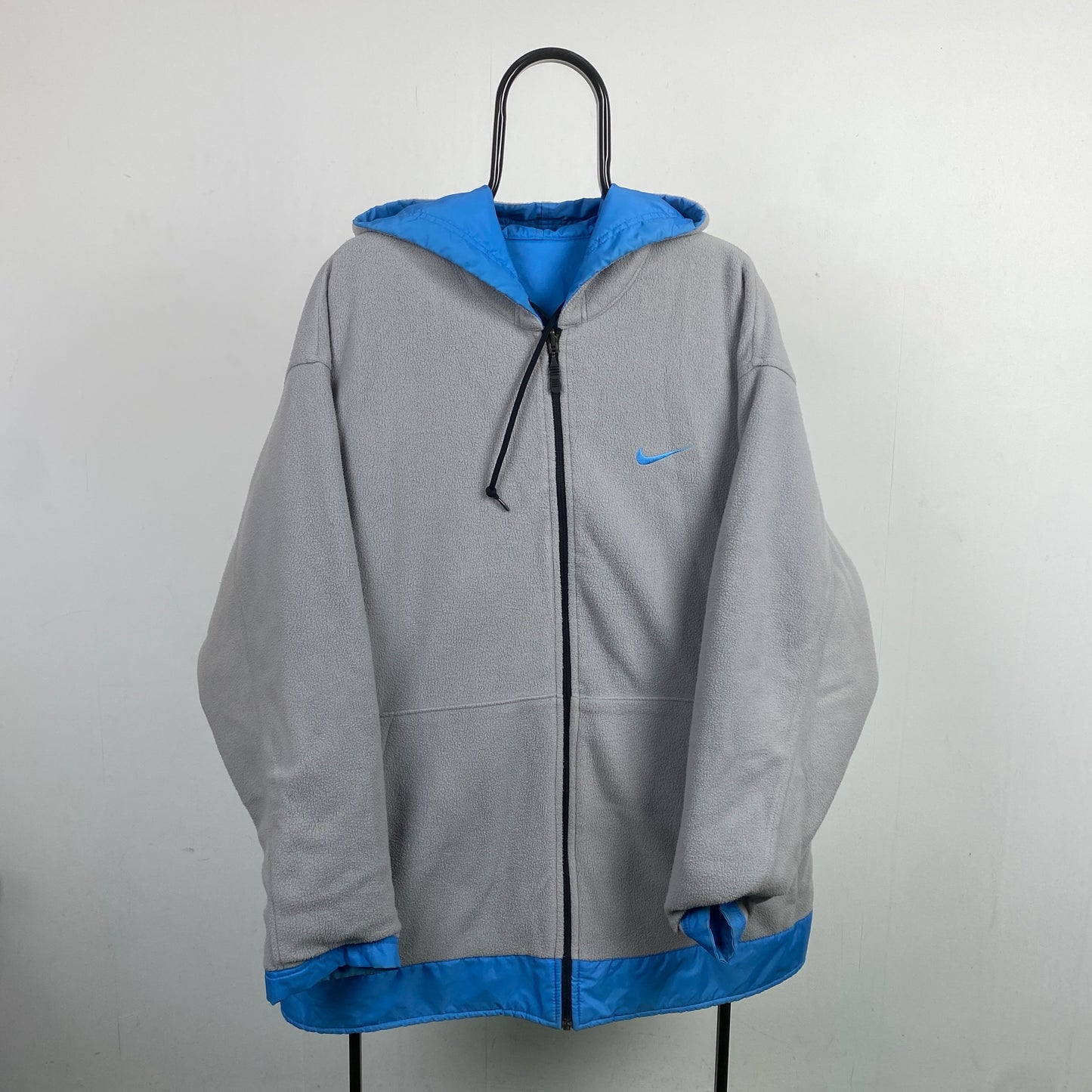 90s Nike Reversible Puffer Fleece Jacket Blue Large