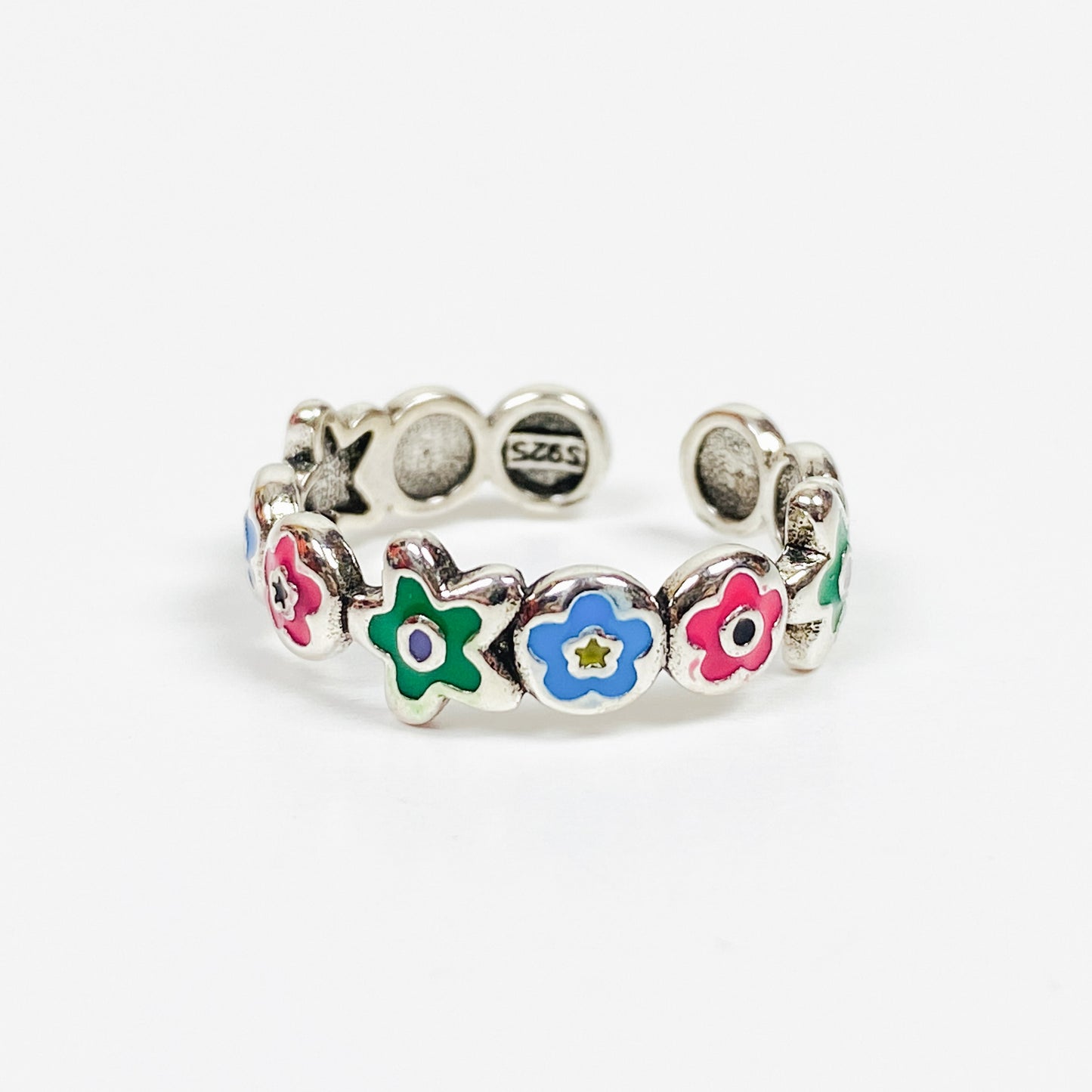 Retro Adjustable Flower Ring Silver