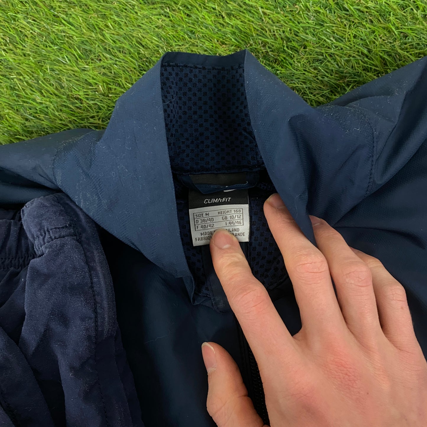 00s Nike Clima-Fit Piping Windbreaker Jacket + Joggers Set Blue Medium