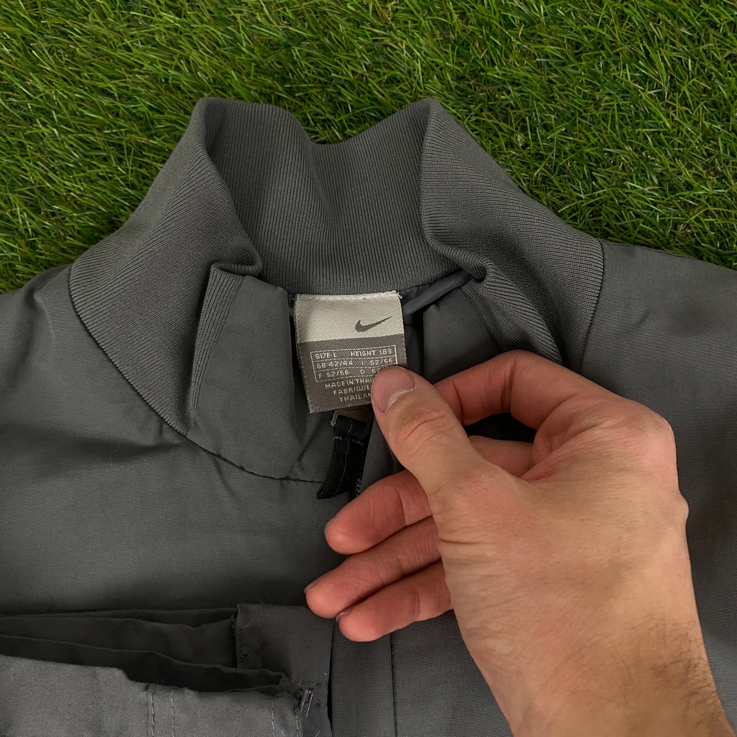 00s Nike Waterproof Tracksuit Jacket + Joggers Set Grey Large